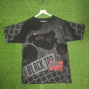 Vintage Reebok Blacktop All Over Print Basketball T-Shirt Mens Large Black 90s